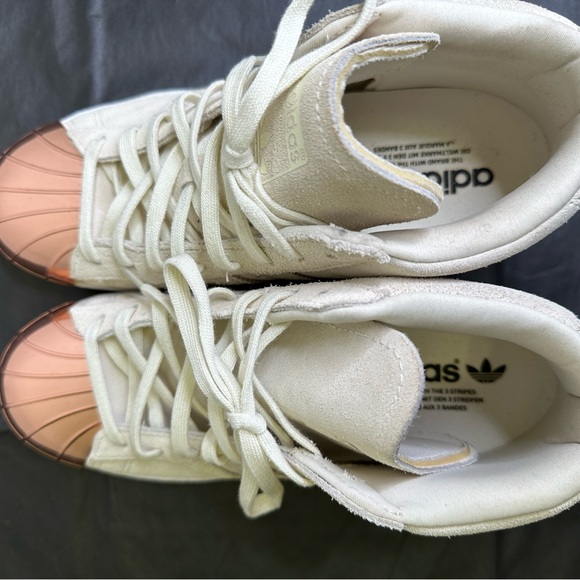 Adidas Superstar Rose Gold Metal Shell Toe Cream Suede Women Sneaker size 7 1/2 - Picture 10 of 13